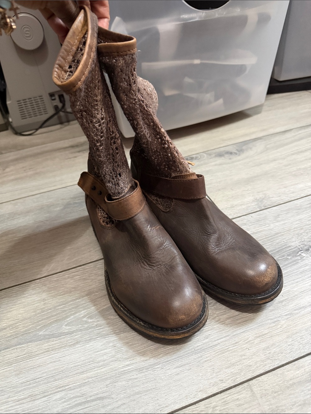Free People Brown Leather Ankle Boots with Strap